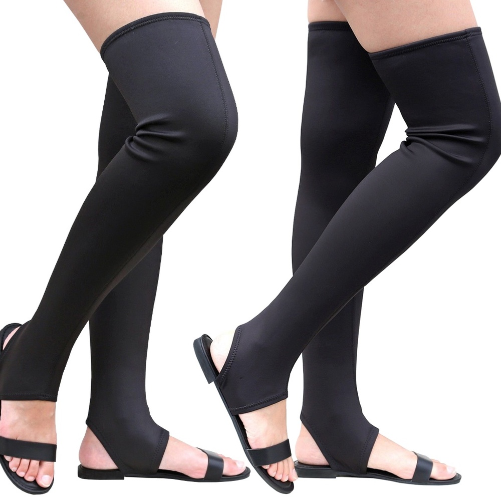 NIB Black Over the Knee Stretch Lycra Sandals